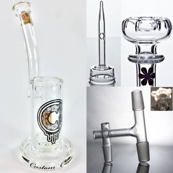 C2 Custom Creations Glass Dabbing Rig and Quartz Domeless Nail Bundle