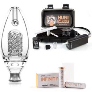 Huni Badger Portable Enail + Nectar Collector Delux Honeybird Glass Bubbler + Battery 2-Pack Kit (Black)