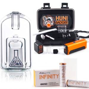 Huni Badger Portable Dab Rig + 710SciGlass Bullet Bubbler + Battery 2-Pack Kit (Calico Orange)