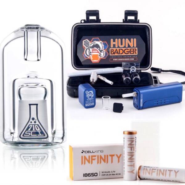 Huni Badger Portable Dab Rig + 710SciGlass Bullet Bubbler + Battery 2-Pack Kit (Royal Blue.JPG
