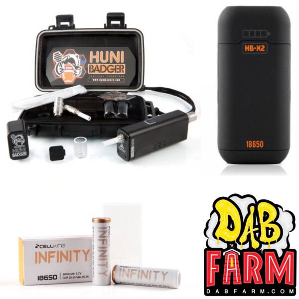 Huni Badger Portable Enail Dab Rig + Huni Badger Charger + Huni Badger Battery 2-Pack Dabbing Bundle - Black