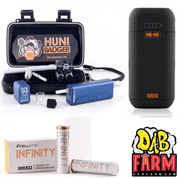 Huni Badger Portable Enail Dab Rig + Huni Badger Charger + Huni Badger Battery 2-Pack Dabbing Bundle - Blue