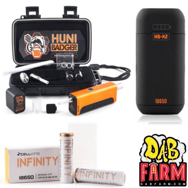 Huni Badger Portable Enail Dab Rig + Huni Badger Charger + Huni Badger Battery 2-Pack Dabbing Bundle - Candy Purple