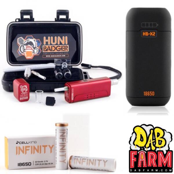 Huni Badger Portable Enail Dab Rig + Huni Badger Charger + Huni Badger Battery 2-Pack Dabbing Bundle - Crimson Red
