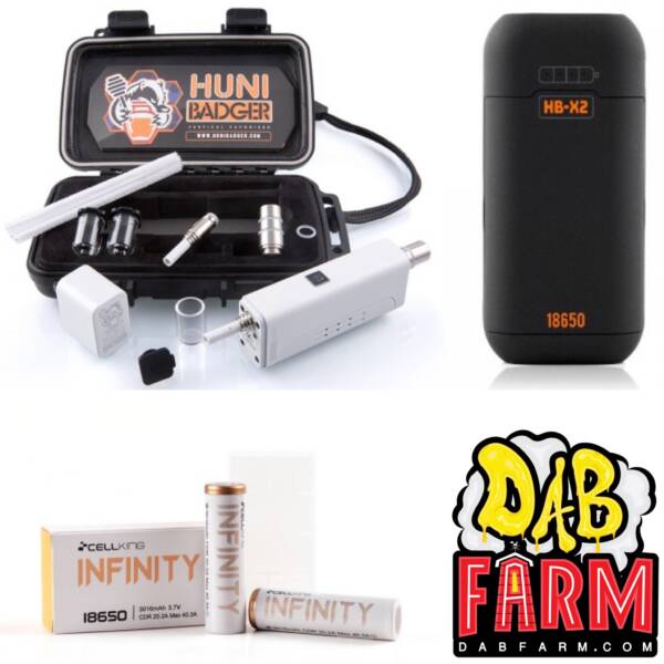 Huni Badger Portable Enail Dab Rig + Huni Badger Charger + Huni Badger Battery 2-Pack Dabbing Bundle - White