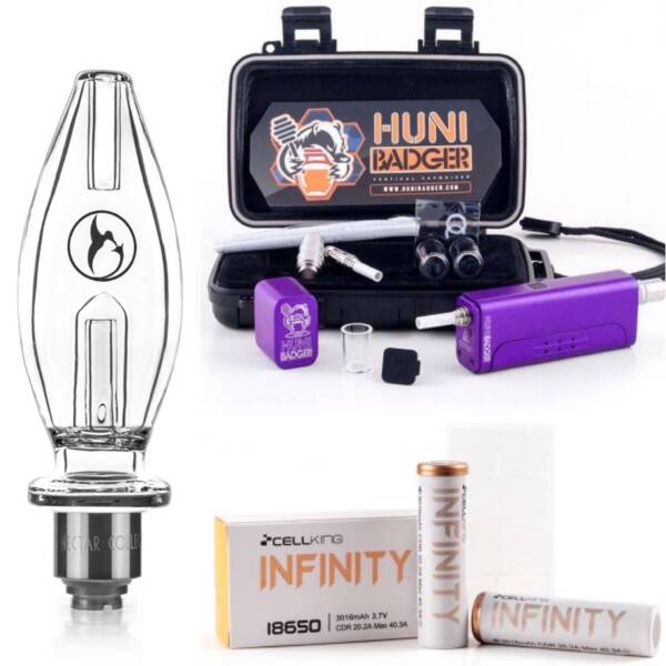Huni Badger Portable Enail + Nectar Collector Honeybird Core Bubbler + Battery 2-Pack Kit (Candy Purple)